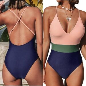 NWT One Piece Swimsuit for Women Bathing Suits Deep V Neck Crisscross Back XS